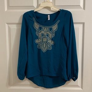 Teal, Button Down Blouse